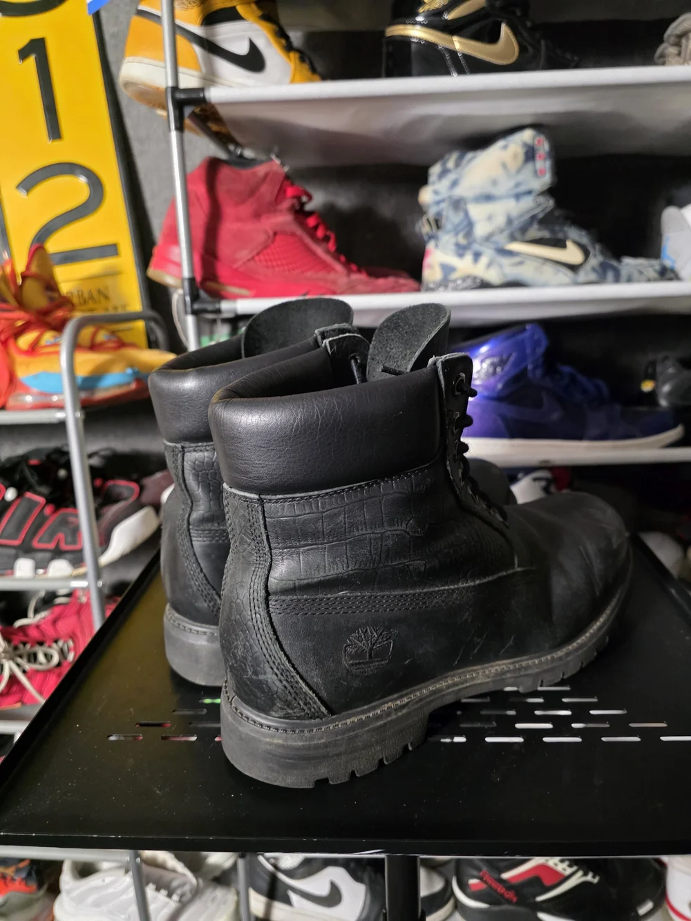 🔥 Timberland Men’s Size 10 Croc Embossed Black Leather Rugged Work Boots